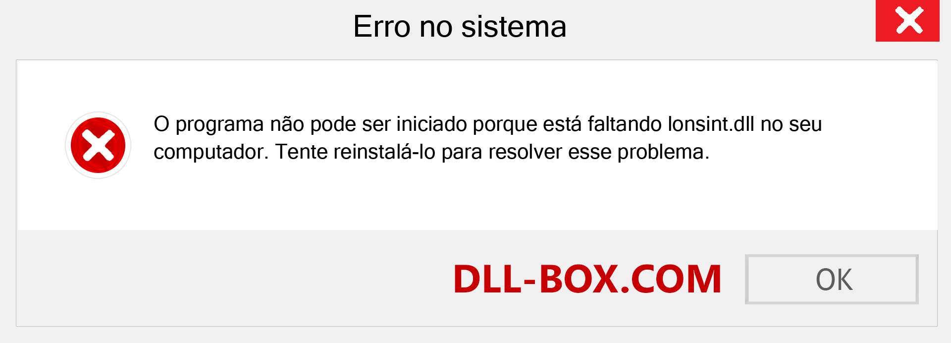 Arquivo lonsint.dll ausente ?. Download para Windows 7, 8, 10 - Correção de erro ausente lonsint dll no Windows, fotos, imagens